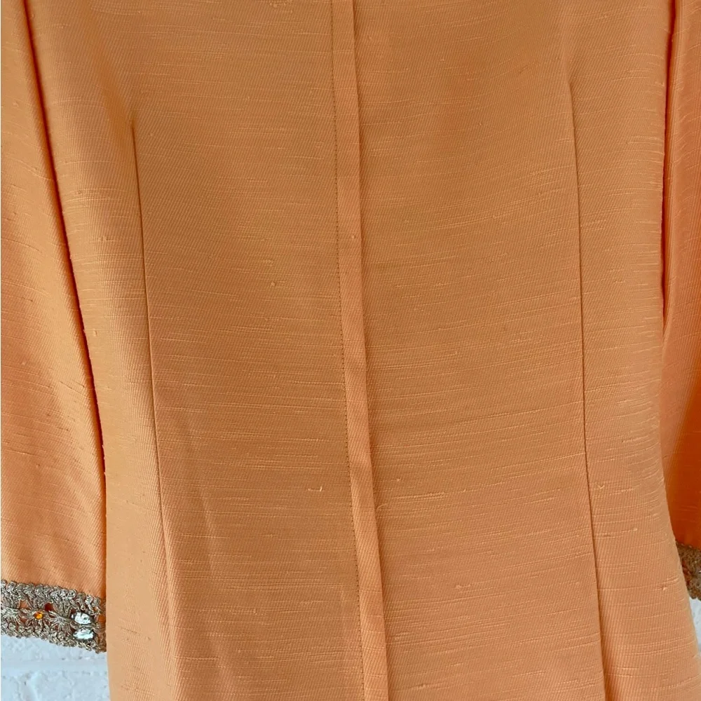 Bespoke Vintage Orange Shantung Silk Dress with Embellished Neckline - Picture 6 of 10